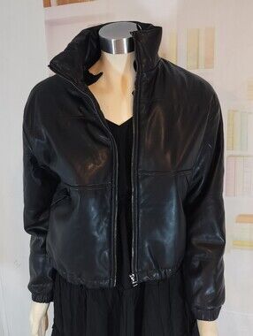 Ashley By 26 International Black Faux Leather Zip Bomber Jacket